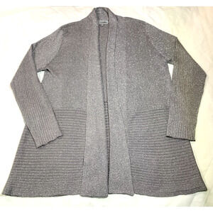 JM Collection Cardigan Women's XL Open Front Gray Silver Sparkle Glitter Stretch